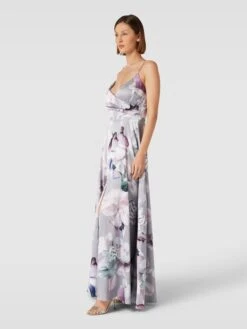 Swing Abendkleid In Wickel-Optik - Silber