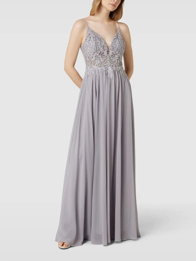 Laona Abendkleid Mit Floralen Stickereien - Silber 3 Laona Abendkleid Mit Floralen Stickereien - Silber