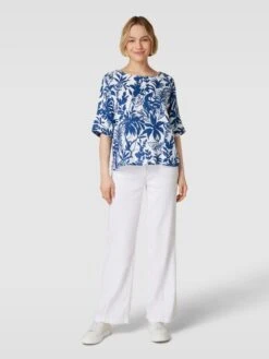 Christian Berg Woman Blusenshirt Aus Leinen Mit Allover-Motiv-Print - Marineblau