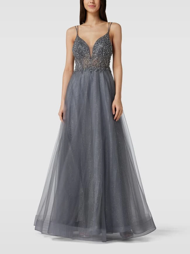 Unique Abendkleid Mit Effektgarn - Mittelgrau 3 Unique Abendkleid Mit Effektgarn - Mittelgrau