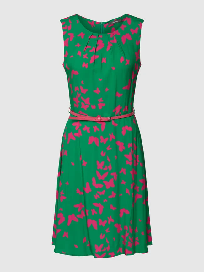 Montego Knielanges Kleid Aus Viskose Mit Taillengürtel - Grün 3 Montego Knielanges Kleid Aus Viskose Mit Taillengürtel - Grün