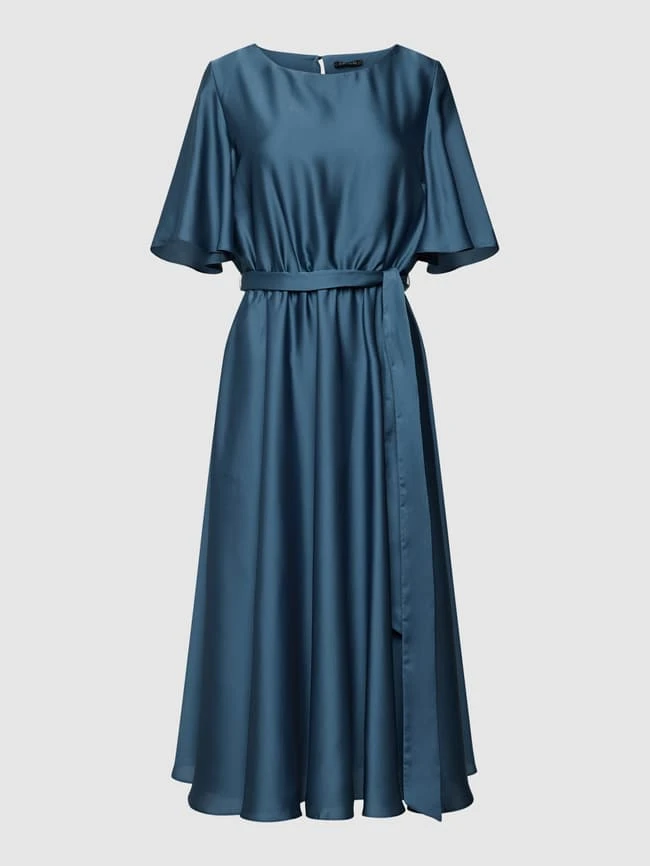 Swing Cocktailkleid Mit Rundhalsausschnitt Und Bindegürtel - Rauchblau 4 Swing Cocktailkleid Mit Rundhalsausschnitt Und Bindegürtel - Rauchblau – Bild 2