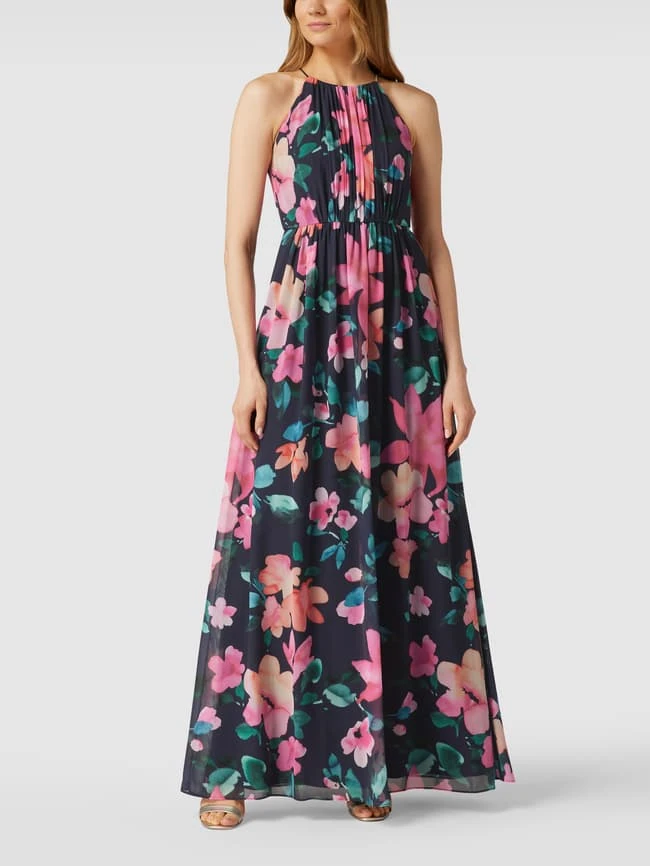 Jake*s Cocktail Abendkleid In Maxilänge Mit Floralem Allover-Muster - Marineblau Meliert 3 Jake*s Cocktail Abendkleid In Maxilänge Mit Floralem Allover-Muster - Marineblau Meliert