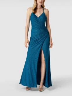 Mascara Abendkleid Mit Gelegten Falten - Petrol
