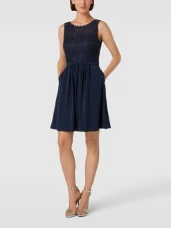 V.M. Cocktailkleid Mit Spitzenbesatz - Dunkelblau
